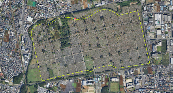 八柱霊園の航空写真と3.3kmの散歩ルート - シーズーと歩いた一周コース
