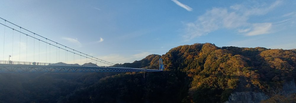 夕方の竜神大吊橋と紅葉した山